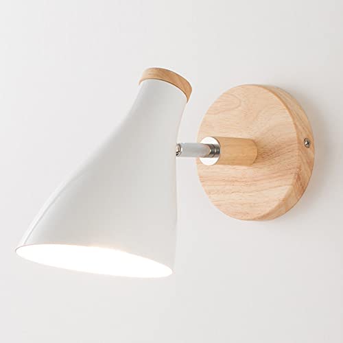 Mengjay Wandleuchte Holz Innen E27 Wandlampe Vintage Industrial Drehbare Wandbeleuchtung Metall Modern Wandstrahler Wandleuchte für Schlafzimmer, Wohnzimmer, Treppen, Korridor (Weiß) von Mengjay