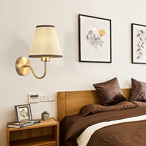 Mengjay Wandleuchte Innen Wandlampe Gold, Wandleuchte Schlafzimmer Wohnzimmer Flur Badezimmer, Wandlampe Vintage Modern Retro Wandbeleuchtung Mit Lampenschirm, Wandleuchte E27 (Ohne Birne) (Gelb) von Mengjay