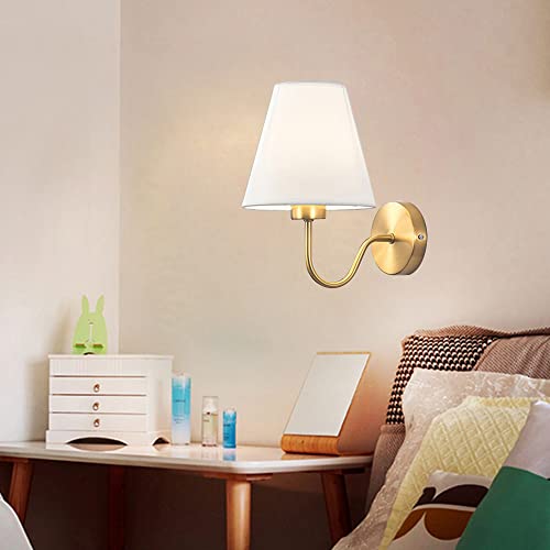 Mengjay Wandleuchte Innen Wandlampe Gold, Wandleuchte Schlafzimmer Wohnzimmer Flur Badezimmer, Wandlampe Vintage Modern Retro Wandbeleuchtung Mit Lampenschirm, Wandleuchte E27 (Ohne Birne) (Weiß) von Mengjay