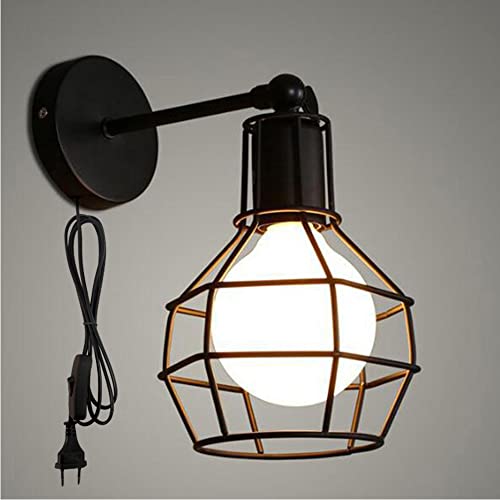 Mengjay Wandleuchte Vintage Industrial Wandlampe Retro E27 Schwenkbar Käfig Wandleuchte Metall Schwarz Wandbeleuchtung Innen für Wohnzimmer Flur Café Bar usw,Mit Schalter von Mengjay