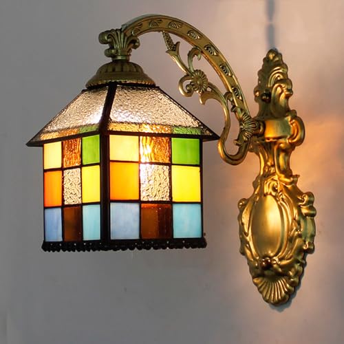Mengjay Wandleuchten, Wand Lampe mit 8 Zoll Lampenschirm aus Buntglas und Gestell aus Metall, Wandlampen Vintage Wand Licht für Innen Wohnzimmer Korridor Treppen Flur von Mengjay