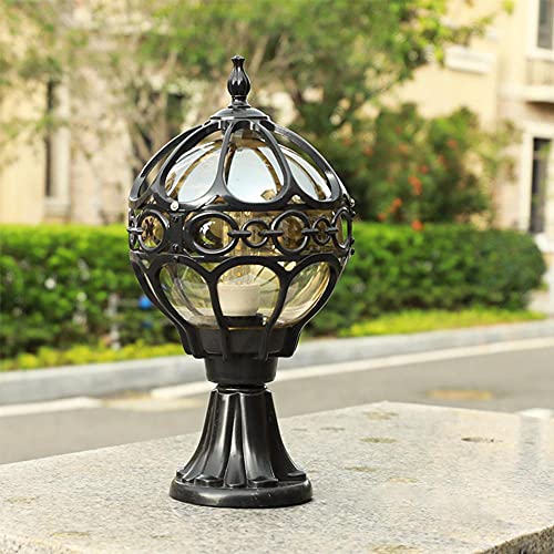 Mengjay Wegeleuchte Außen Vintage Schwarz Golden Sockellampe Gartenlampe Aluminiumguss/Glas Säulelampe Wasserdichte IP44 Wegelampe Aussenlampe für Garten Balkon Rasen Terrasse Pfosten Zaun Villa E27 von Mengjay