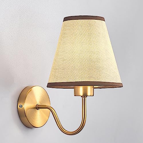 Minimalistische Nachttischlampe Wandlampe Innen, E27 Sockel Wand Sonce Fixture,Tuch Schatten Messing Überzug,Dekorativ für Küche,Wohnzimmer,Korridor Treppen,220V(KEINE Birne) (D) von Mengjay