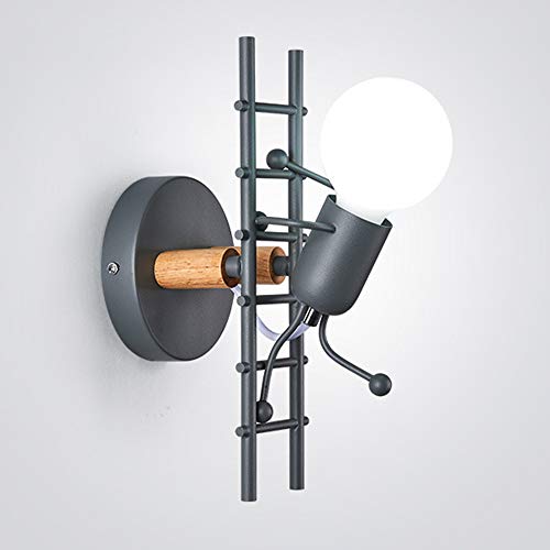 Modern Wandleuchte Innen, Swing Nachttischlampe für Kinder, Einfachheit Cartoon Design Wandlampe passend für Flur Korridor Wohnzimmer Schlafzimmer Dekorative, E27, Glühbirne nicht Enthalten (Schwarz) von Mengjay