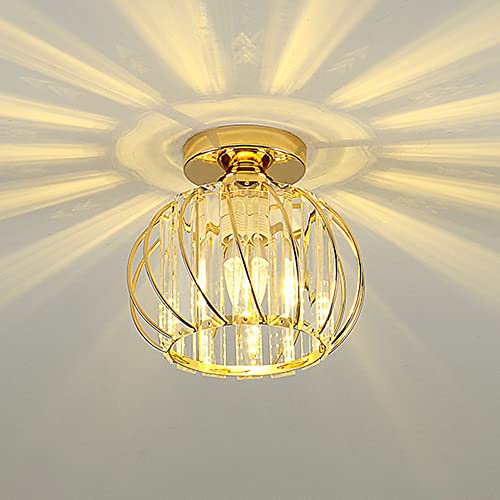 Moderne Kristall Deckenleuchte - LED Kristall Kronleuchter Metall Käfige Lampenschirm E27 Lampenfassung Mini Runde Pendelleuchte Deckenlampe für Küche Wohnzimmer Schlafzimmer (A) von Mengjay