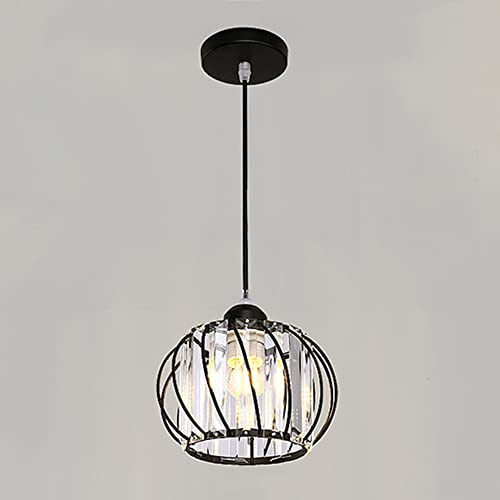 Moderne Kristall Deckenleuchte - LED Kristall Kronleuchter Metall Käfige Lampenschirm E27 Lampenfassung Mini Runde Pendelleuchte Deckenlampe für Küche Wohnzimmer Schlafzimmer (B-Black) von Mengjay