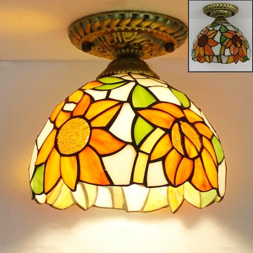 Retro Deckenleuchte LED E27 Schlafzimmer Vintage Design, Rustikal Runde Deckenlampe Antik küchen Büro Treppen Korridor Wohnzimmer Lampe, Glas Deckenspots Arbeitszimmer Loft Bar (A) von Mengjay