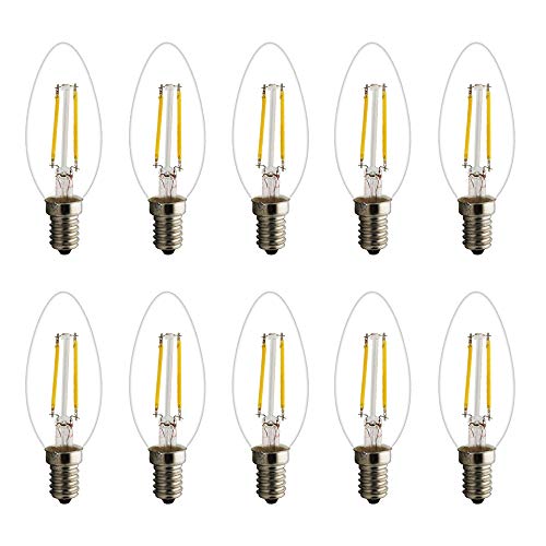 Mengjay Retro E14 LED Lampe Kerzenform Filament E14 Classic Glühfaden 2W 15 Watt-Ersatz, LED Kerzen Lampe Warmweiß 2700K-3000K,180LM (10X E14 Filament LED Warmweiß) von Mengjay