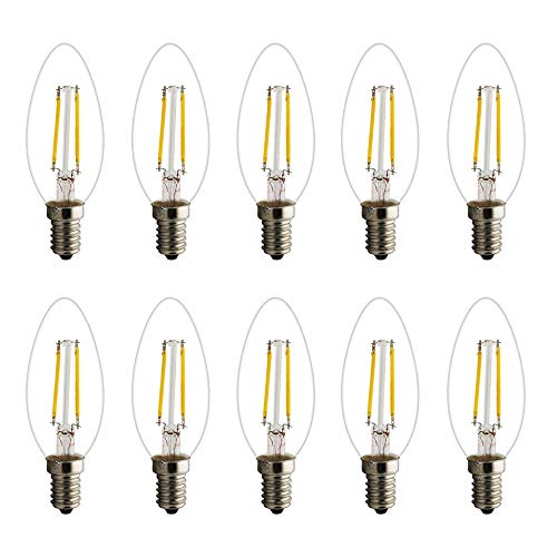 Mengjay Retro E14 LED Lampe Kerzenform Filament E14 Classic Glühfaden 2W 15 Watt-Ersatz, LED Kerzen Lampe Warmweiß 2700K-3000K,180LM (10X E14 Filament LED Warmweiß) von Mengjay