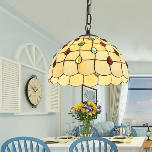 Retro Küche Pendelleuchte Retro Glas Deckenleuchte Hängelampe Blatt E27 Vintage Küchenlampen Loft Esszimmer Hängeleuchte für Esstisch Wohnzimmer Schlafzimmer Cafe Bar (B-40CM) von Mengjay