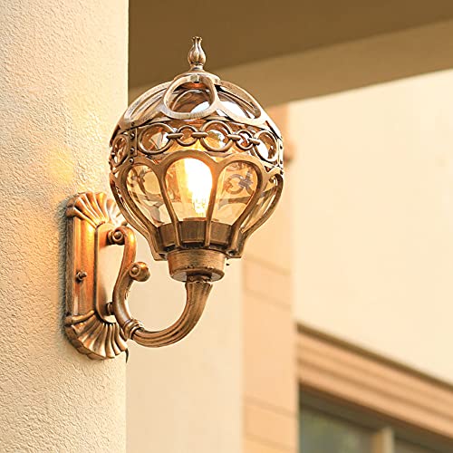 Mengjay Retro Wasserdichte Wandlampe-Antike Außenwandleuchte E27 Gartenlampe Retro Antike Wandleuchte mit Glaslampe Abdeckung Outdoor Lampe Wasserdichte Tür Balkon Villa Außenlampe (Kupfer) von Mengjay