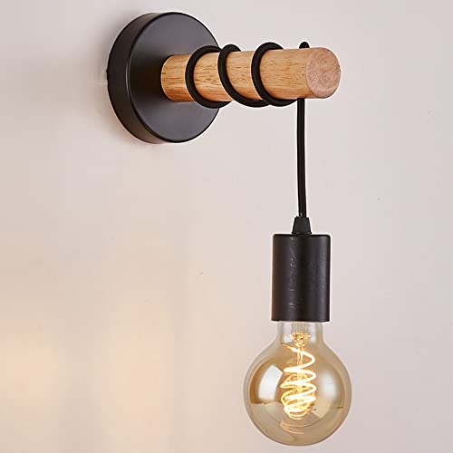 Wandleuchte Innen Vintage Wandlampe aus Metall & Holz mit E27 Fassung, mit Verstellbar Kabel, Retro Industrial Wandbeleuchtung für Restaurant Treppen Flur Schlafzimmer ohne Leuchtmittel (Weiß) von Mengjay