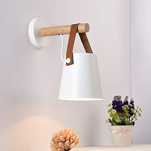 Wandleuchte Moderne Holz Eisen LED Wandleuchten Kreative Vintage Wandleuchte LED Minimaslist E27 Wandleuchte Leuchte für Wohnzimmer Schlafzimmer Bedside Study Veranda Korridor (Weiß) von Mengjay