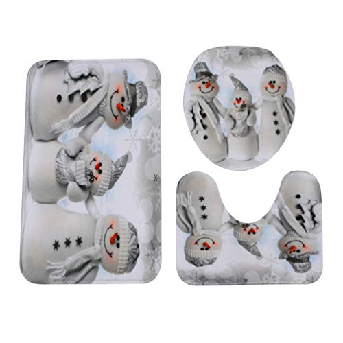 Mengmiao 3 Pcs Badematte Rutschfester Bodenmatte Weihnachten Toilette Teppich Drucken Fußmatte (Stil7, 50 * 80cm+40 * 50cm+38 * 43cm) von Mengmiao