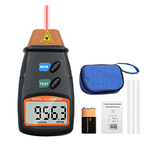 Mengshen Digitaler Tachometer, Berührungsloser Laser RPM 2,5-99999 U/Min Drehzahlmesser Mit Reflektierendem Band (9V Batterie Im Lieferumfang Enthalten) von Mengshen