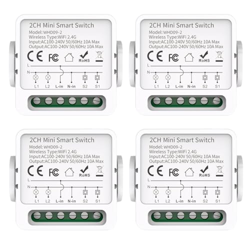 Mengshen WLAN Smart Switch 2 Kanäle Kompatibel mit Google Home und Alexa App und Sprachsteuerung Kein Hub erforderlich Drahtlose Fernbedienung 2,4 GHz Drahtlose Beleuchtungssteuerung von Mengshen