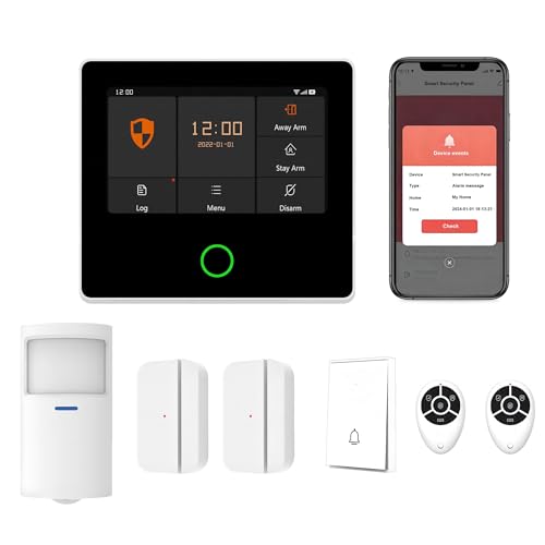 Mengshen WiFi Tuya Alarmanlage, 7-teiliges Kit inklusive Türklingel, Türfenstersensor, Bewegungsmelder, Fernbedienung mit Smart Life und Tuya App Alert, 24/7 Überwachung von Mengshen