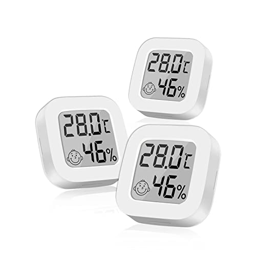 3 Stück luftfeuchtigkeitsmesser Thermometer Innen, Thermometer Hygrometer Innen, Mini LCD Digital für Babyzimmer Wohnzimmer, Weiß von Mengtech
