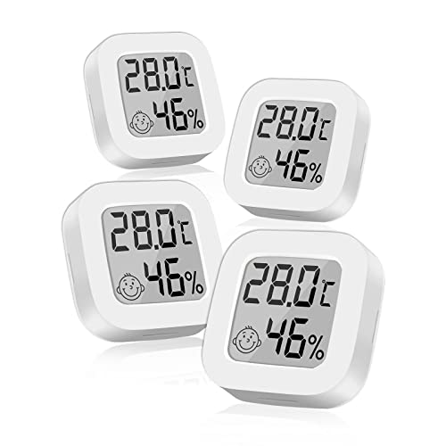 4 Stück luftfeuchtigkeitsmesser Thermometer Innen, Thermometer Hygrometer Innen, Mini LCD Digital für Babyzimmer Wohnzimmer, Weiß von Mengtech