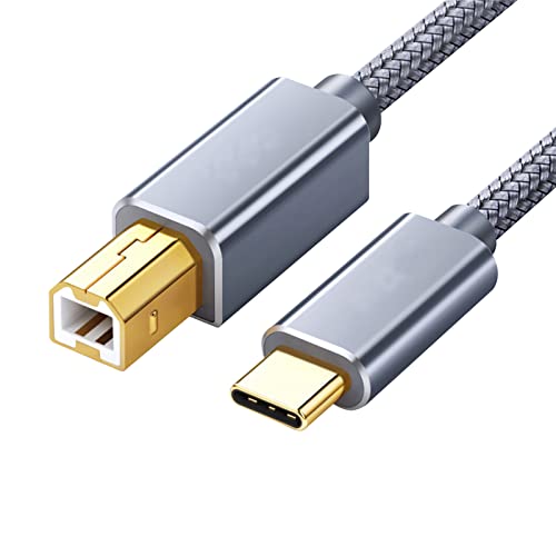 Mengtech USB Druckerkabel, USB B auf USB C Kabel 2m Nylon USB Druckerkabel 2.0 Typ A Stecker auf B Stecker Kabel Kompatibel mit HP, Canon, Dell, Epson, Xerox, Samsung und mehr (Grau) von Mengtech