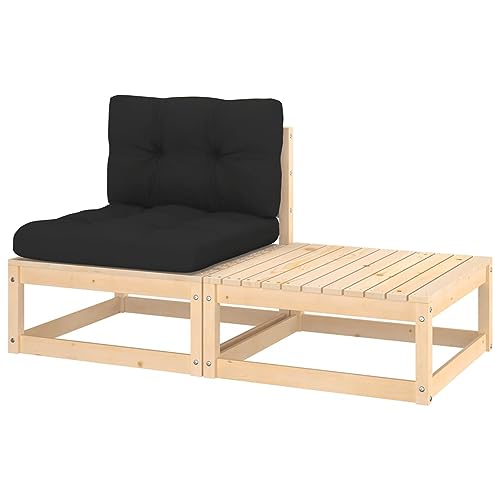 Mengtu 2-TLG. Gartenlounge Set Gartensofa Set Sitzgruppe Sitzgarnitur Gartenlounge Gartengarnitur Balkonmöbel Loungemöbel mit Kissen Massivholz Kiefer Gartenmöbel von Mengtu