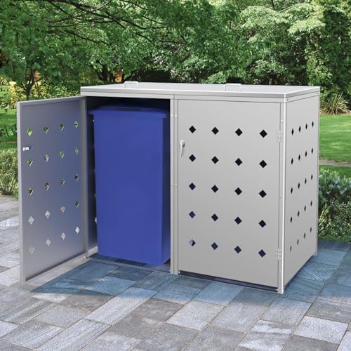 Mengtu Mülltonnenbox Mülltonnenverkleidung Mülltonne Müllcontainer Mülltonnenschrank Gartenbox Gerätebox für 2 Tonne 240 L Edelstahl Gartenmöbel von Mengtu