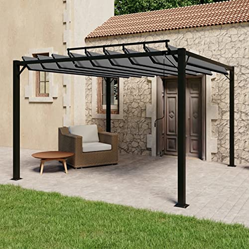 Mengtu Pavillon mit Verstellbarem Lamellendach Pergola mit Schiebedach Pavillon Gartenzelt Terrassendach Gartenpavillon Sonnendach 3x3 m Anthrazit Stoff und Aluminium Garten Möbel von Mengtu