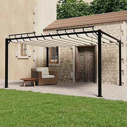 Mengtu Pavillon mit Verstellbarem Lamellendach Pergola mit Schiebedach Pavillon Gartenzelt Terrassendach Gartenpavillon Sonnendach 3x4 m Creme Stoff und Aluminium Garten Möbel von Mengtu