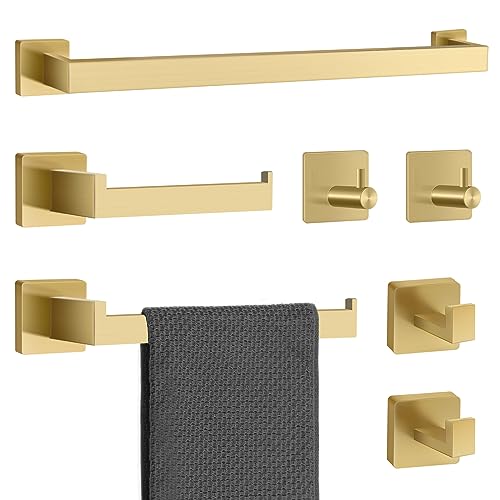 7-teiliges Badezimmer-Hardware-Set, goldfarben, Badezimmer-Zubehör, gebürstetes Gold, Handtuchhalter, quadratisches Handtuchhalter-Set, Badezimmer-Handtuchhalter, Handtuchhalter, Wandmontage, 7-teiliges Badezimmer-Hardware-Set, goldfarben, Badezimmer-Zubehör, gebürstetes Gold, Handtuchhalter, quadratisches Handtuchhalter-Set, Badezimmer-Handtuchhalter, Handtuchhalter, Wandmontage, von MengxFly