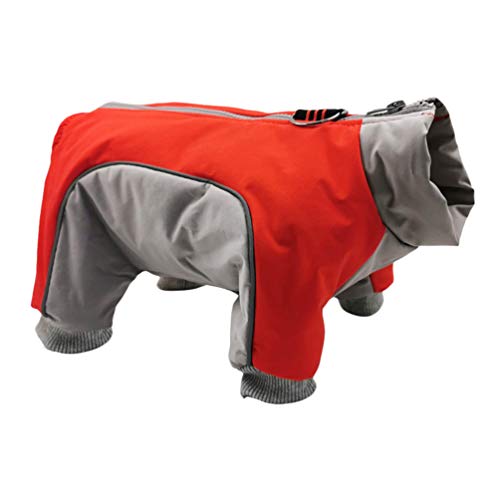 Mengyu Haustier Hund Kleidung 2-lagige mit Fleece Gefütterte Hundejacke Winddicht Hundemantel Reißverschluss 4-beinige Hunde Overall Jacken (Rot, XL) von Mengyu