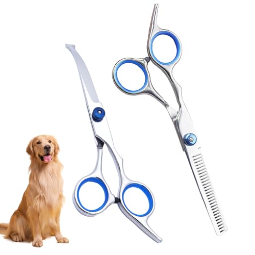 Menibeuty 2 Stück Dog Grooming Scissors, Hunde Scheren Set mit Runder Sicherheitsspitze Hundeschere Gebogen, Fellschere Hunde mit Schneiden Schere Verdünnung Schere für Haustier Menibeuty 2 Stück Dog Grooming Scissors, Hunde Scheren Set mit Runder Sicherheitsspitze Hundeschere Gebogen, Fellschere Hunde mit Schneiden Schere Verdünnung Schere für Haustier von Menibeuty