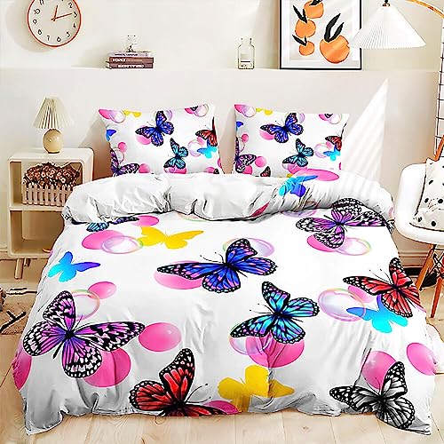 Menkala Bettwäsche 135x200 Schmetterling Lila Blau Bettbezug 2 Teilig Bunte Butterfly Muster Mädchen Kinderbettwäsche Mikrofaser Kinder Deckenbezug mit Kissenbezug 80x80 von Menkala