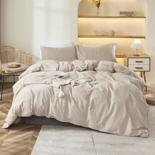 Menkala Bettwäsche 135x200 Beige Taupe Uni Einfarbig Microfaser Bettbezug 2 Teilig Khaki Unifarben Weich Bügelfrei Einzelbett Deckenbezug und Kissenbezug 80x80 cm mit Reißverschluss von Menkala