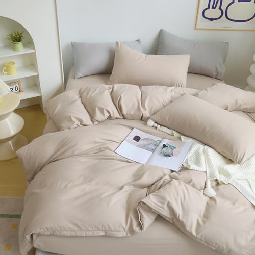 Menkala Bettwäsche 135x200 Beige Unifarben Renforce Bettbezug Uni Einfarbig Weiche Atmungsaktiv Mikrofaser Bettwäsche Sets 2 Teilig Reißverschluss und Kissenbezüge 80x80 cm von Menkala