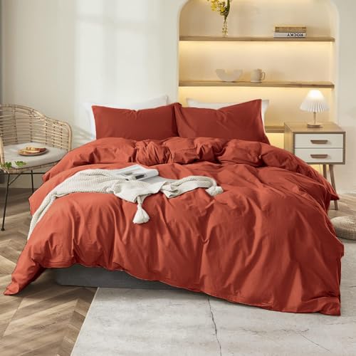 Menkala Bettwäsche 140x200 Terracotta Uni Einfarbig Renforce Microfaser Bettbezug 2 Teilig Orange Unifarben Weich Bügelfrei Einzelbett Deckenbezug und Kissenbezug 70x90 cm mit Reißverschluss von Menkala