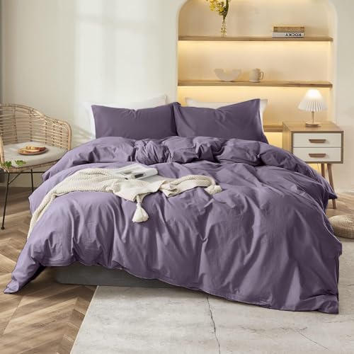 Menkala Bettwäsche 155x220 Lila Violett Uni Einfarbig Renforcé Microfaser Bettbezug 2 Teilig Unifarben Weich Bügelfrei Einzelbett Deckenbezug und Kissenbezug 80x80 cm mit Reißverschluss von Menkala