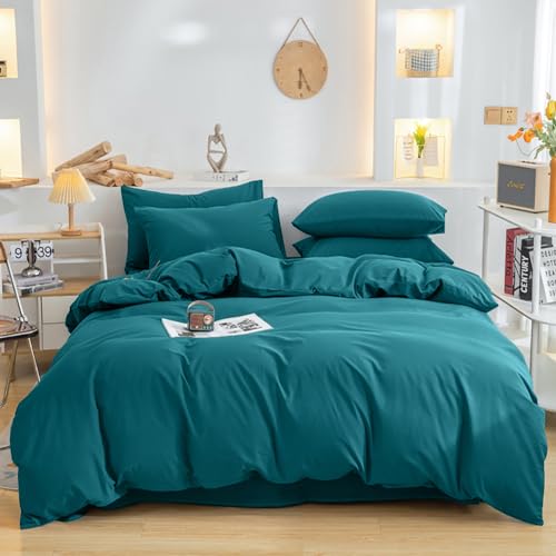 Menkala Bettwäsche 200x200 Türkis Petrol Uni Einfarbig Microfaser Bettbezug 3 Teilig Blau Unifarben Weich Bügelfrei Doppelbett Deckenbezug und 2 Kissenbezug 80x80 cm mit Reißverschluss von Menkala