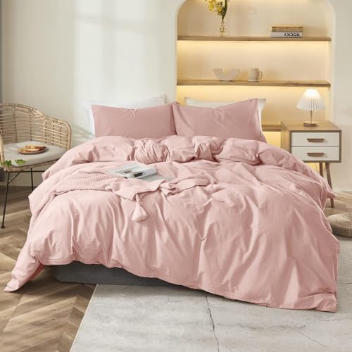 Menkala Bettwäsche 220x240 Rosa Uni Einfarbig Microfaser Bettbezug 3 Teilig Zartrosa Unifarben Damen Weich Bügelfrei Doppelbett Deckenbezug und 2 Kissenbezug 80x80 cm mit Reißverschluss von Menkala