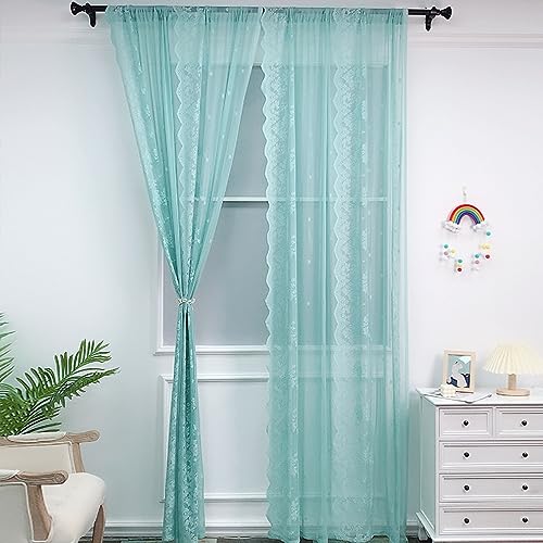 Menkala Gardinen Grün Spitze Vintage Voile Vorhänge Wohnzimmer Vorhang Transparent Blumen Muster Scheibengardinen Modern Deko Kinderzimmer Schlafzimmer 1 Stück 140x260cm(BxH) von Menkala