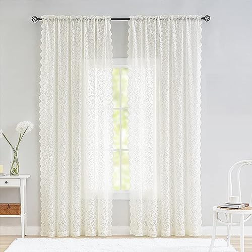 Menkala Gardinen mit Kräuselband Weiß Spitze Vintage Voile Vorhänge Wohnzimmer Vorhang Transparent Scheibengardinen Modern Blumen Muster Deko Kinderzimmer Schlafzimmer 1 Stück 140x260cm(BxH) von Menkala