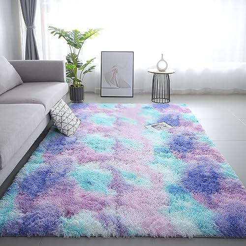 Menkala Hochflor Teppich Blau Lila 160x230 cm Modern Weich Flauschig Shaggy Teppiche Waschbarer rutschfest Langflor Fellteppich Kunstfell Carpet für Wohnzimmer Schlafzimmer Kinderzimmer Balkon Flur von Menkala