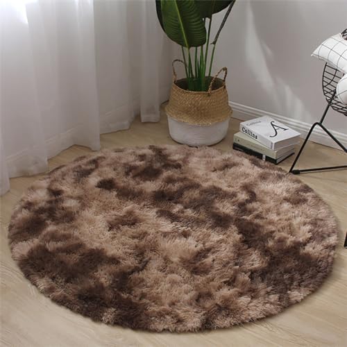 Menkala Hochflor Teppich Rund 160 cm Braun Modern Flauschig Shaggy Plüschteppich Waschbarer rutschfest Stuhlkissen Langflor Fellteppich Kunstfell für Wohnzimmer Schlafzimmer Kinderzimmer Balkon von Menkala