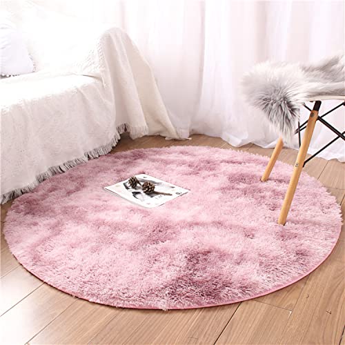 Menkala Hochflor Teppich Rund 180 cm Altrosa Modern Flauschig Shaggy Plüschteppich Waschbarer rutschfest Stuhlkissen Langflor Fellteppich Kunstfell für Wohnzimmer Schlafzimmer Kinderzimmer Balkon von Menkala