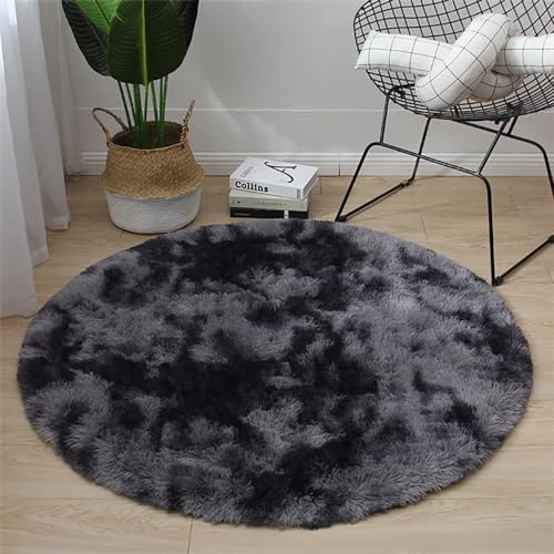 Menkala Hochflor Teppich Rund 180 cm Dunkelgrau Modern Flauschig Shaggy Plüschteppich Waschbarer rutschfest Stuhlkissen Langflor Fellteppich Kunstfell für Wohnzimmer Schlafzimmer Kinderzimmer von Menkala