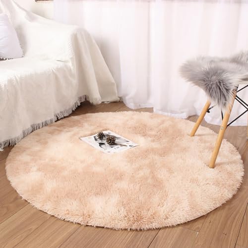 Menkala Hochflor Teppich Rund 200cm Beige Groß Modern Weich Flauschig Shaggy Teppiche Waschbarer rutschfest Langflor Fellteppich Kunstfell Carpet für Wohnzimmer Schlafzimmer Kinderzimmer Balkon von Menkala