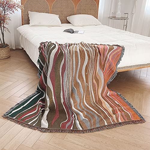 Menkala Kuscheldecke Boho Decke Streifen Sofadecke mit Fransen Tagesdecke 130x160 Strickdecke Wohndecke Couchdecke Deko für Sofa Büro Betten Reisen Wohnzimmer Schlafzimmer Sommer Bunt von Menkala