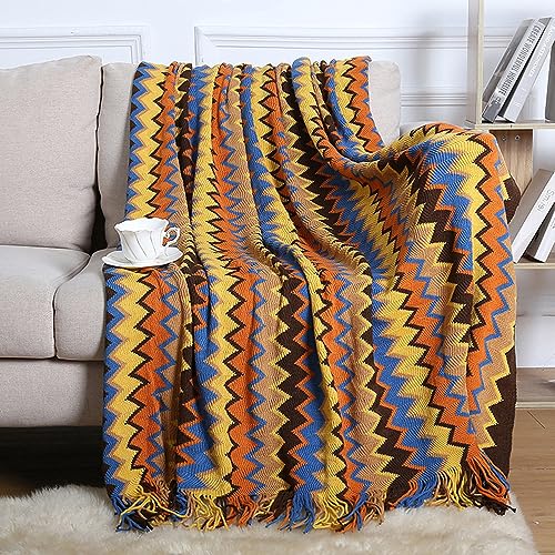 Menkala Kuscheldecke Boho Style Decke mit Fransen Strickdecke Tagesdecke Sofadecke Weich Streifen Wohndecke Couchdecke für Sofa Betten Büro Reisen Wohnzimmer Schlafzimmer Braun 130x200 cm von Menkala