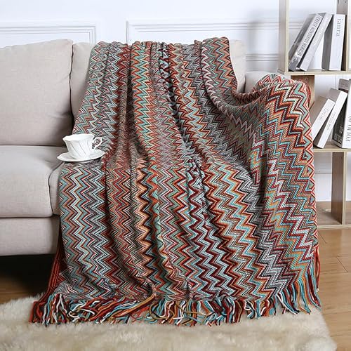 Menkala Kuscheldecke Boho Style Decke mit Fransen Strickdecke Tagesdecke Sofadecke Weich Streifen Wohndecke Couchdecke für Sofa Betten Büro Reisen Wohnzimmer Schlafzimmer Rot 130x200 cm von Menkala