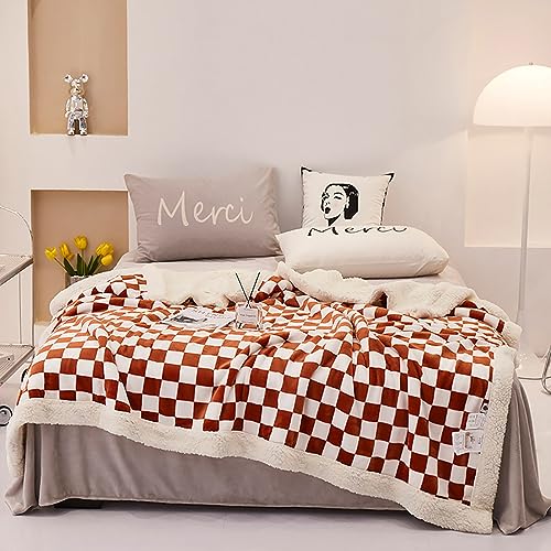 Menkala Kuscheldecke Dicke Warm Decke Flauschig Flanell Sherpa Fleecedecke Tagesdecke Bettüberwurf Sofadecke Wohndecke Plüsch Blanket Sofa Überwurfdecke Couchdecke Rot Weiß Kariert 200x230 cm von Menkala