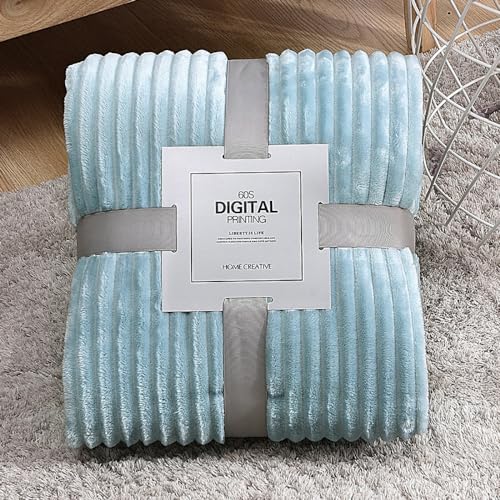 Menkala Kuscheldecke Flanell Fleecedecke Hellblau Uni Flauschig Decke Gestreift Tagesdecke Sofadecke Wohndecke Sofaüberwurf Blanket Couch Sofa Überwurfdecke Winter Warm Einfarbig Groß 180x200cm von Menkala